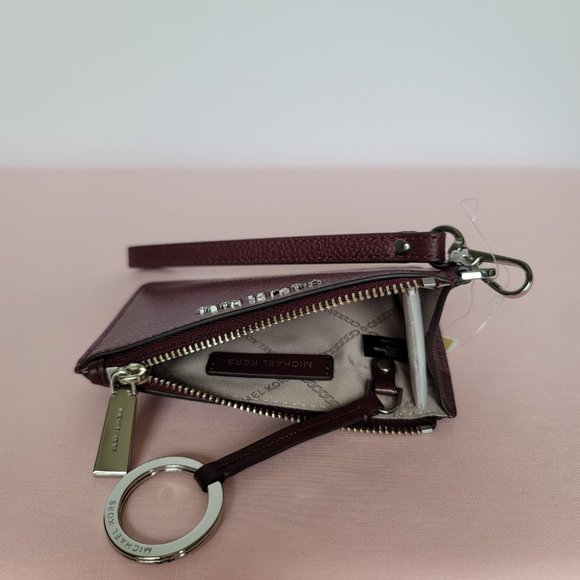 MICHAEL KORS Small Top-Zip Coin Pouch with ID Holder Pebbled Leather-Merlot ⭐$69 - Picture 15 of 16